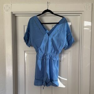 Adelyn Rae Sky Blue Lace-Trim Romper